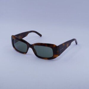 Saint Laurent SL418 002 Sunglasses Havana Rectangle Frame, Green Lenses